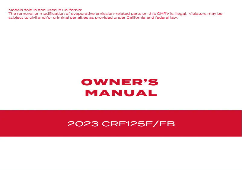 Imagen de la primera página del manual del dispositivo CRF125FB (2023)