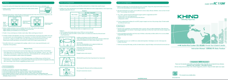 Page 1 de la notice Manuel utilisateur Khind RC110M