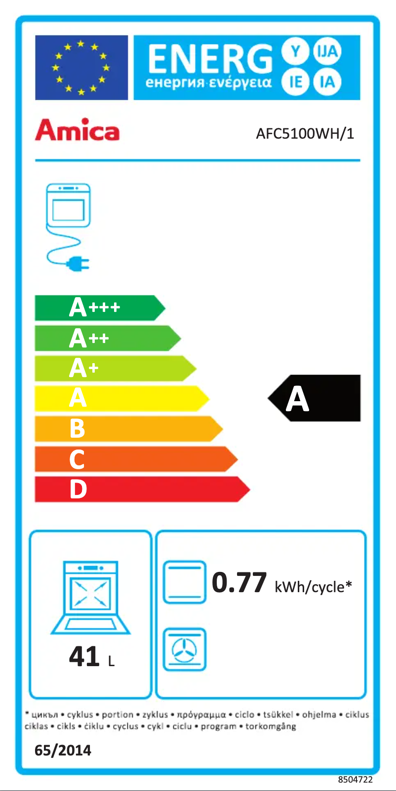 Page n°1 - Label énergétique Amica AFC5100WH