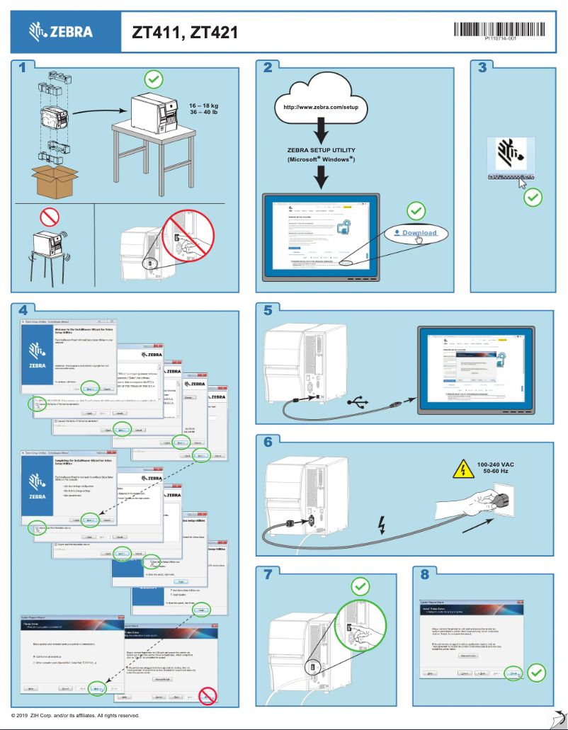 Page 1 de la notice Guide d'installation Zebra ZT411