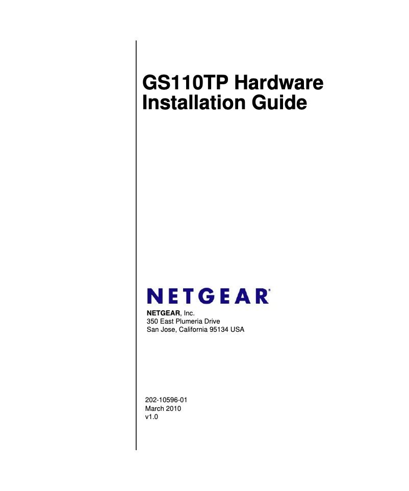 Page n°1 - Guide d'installation Netgear GS110TPv2
