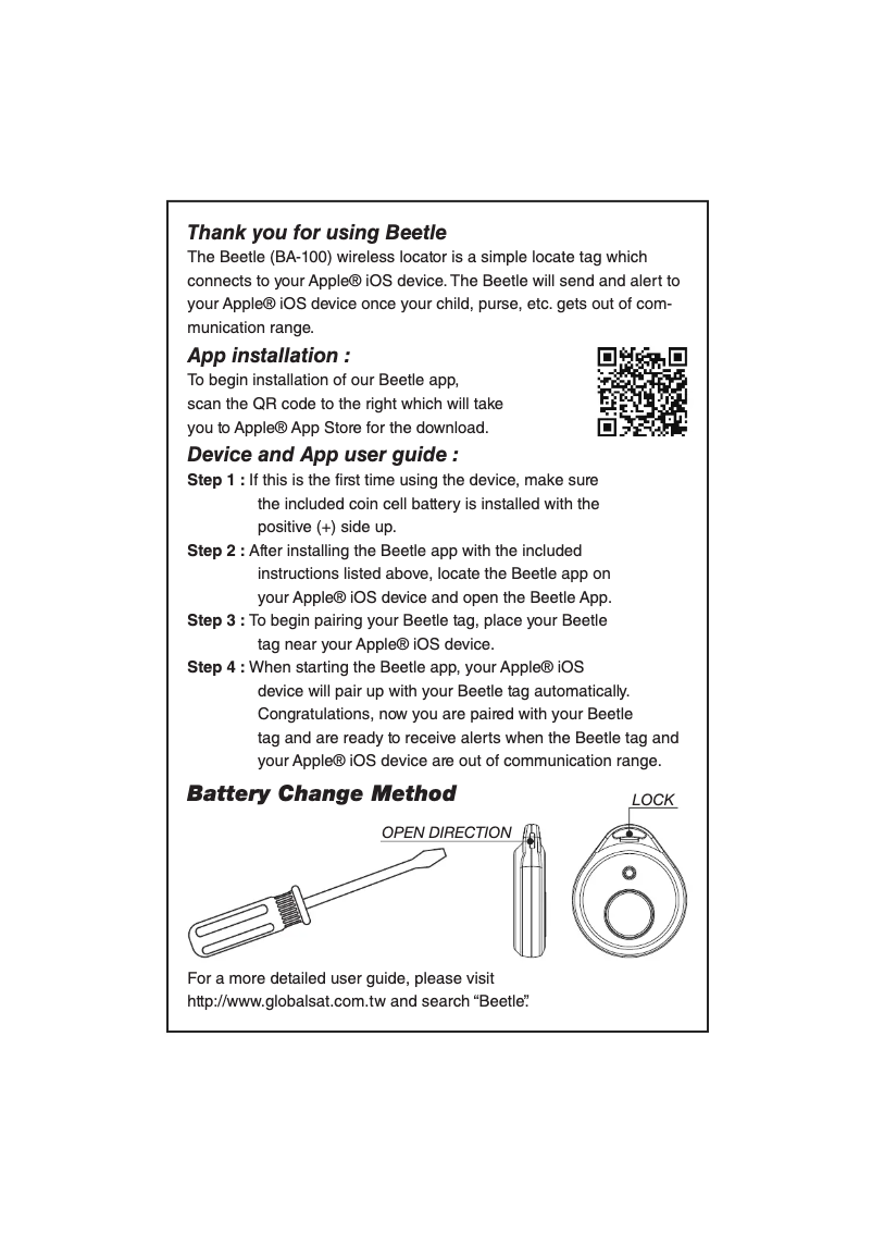 Page n°1 - Guide de démarrage rapide GlobalSat BA-100