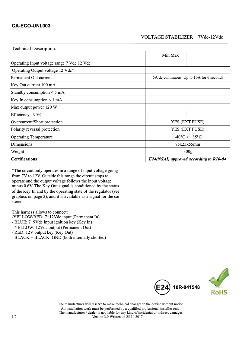 Page n°1 - Manuel utilisateur Pioneer CA-ECO-UNI.003
