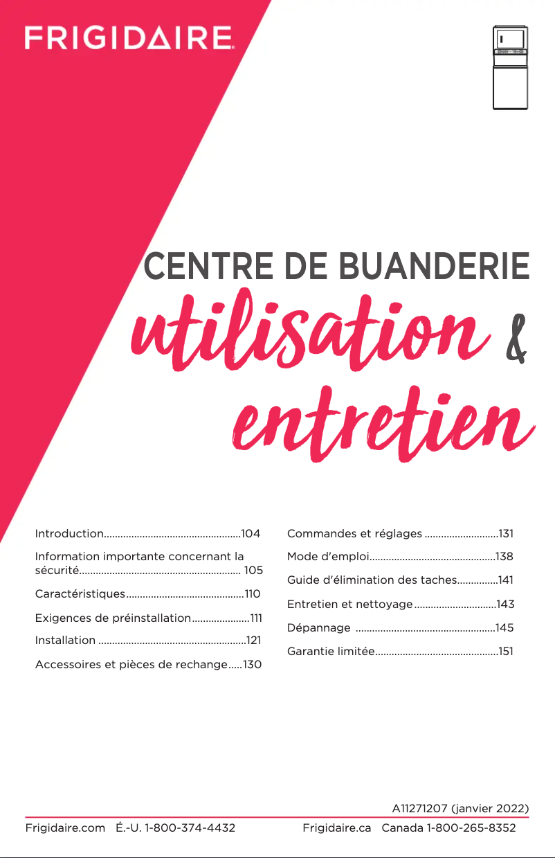 Page 1 de la notice Manuel utilisateur Frigidaire FLCG7522AW