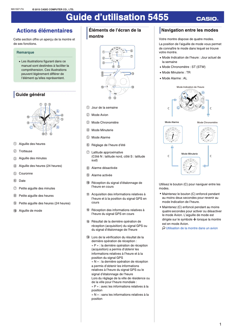 Page 1 de la notice Manuel utilisateur Casio G-Shock MTG-G1000D-1A2ER