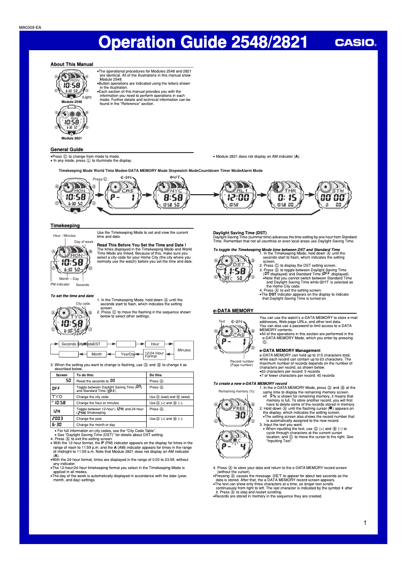 Page 1 de la notice Manuel utilisateur Casio G-Shock G-2900F-2VER