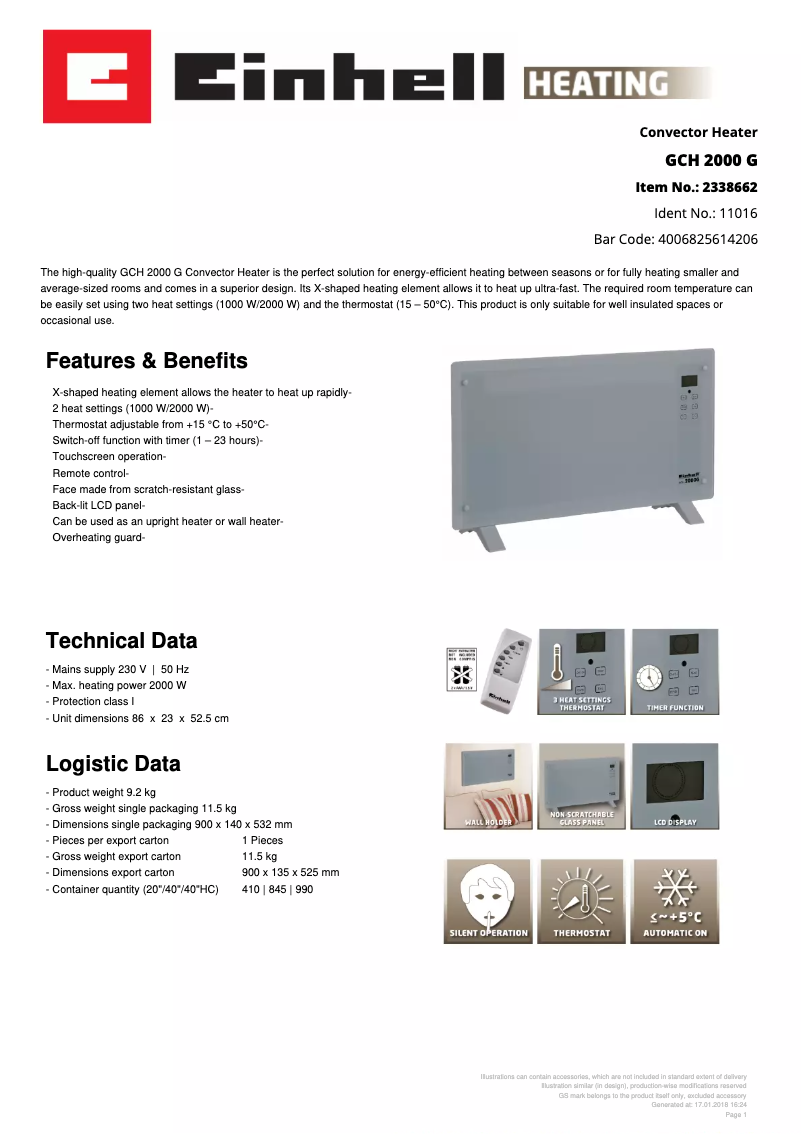 Page 1 de la notice Fiche technique Einhell GCH 2000 G
