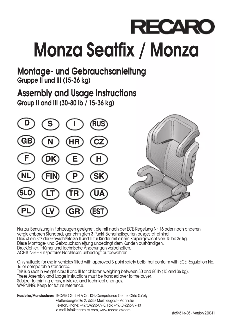 Image de la première page du manuel de l'appareil Monza