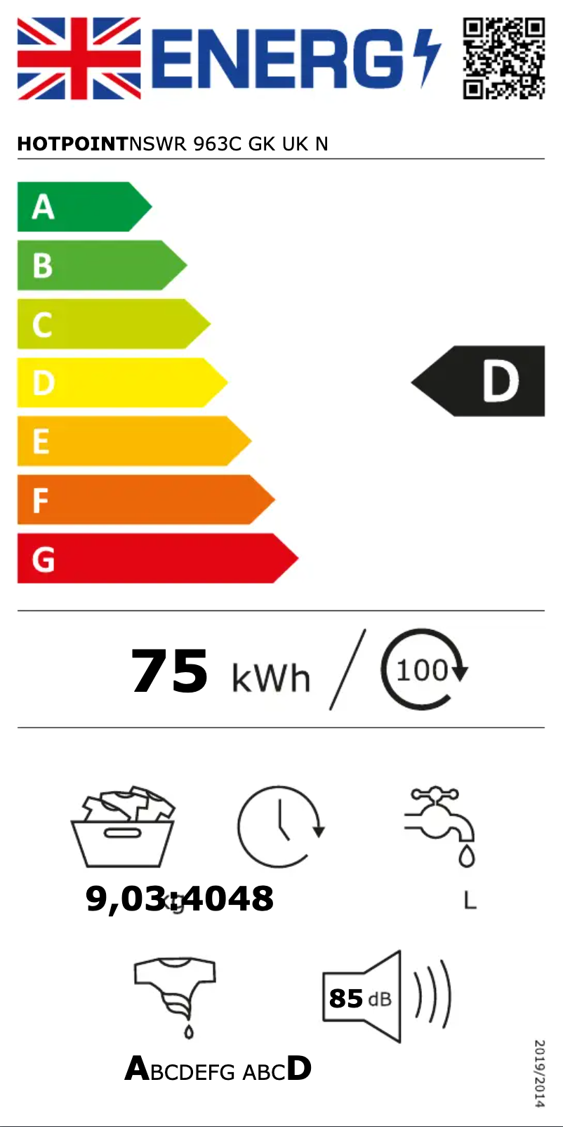 Page n°1 - Label énergétique Hotpoint NSWR 963C GK UK N