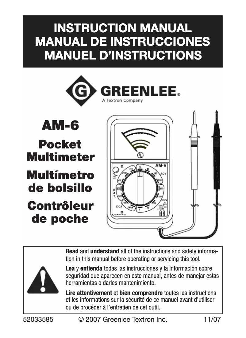 Page n°1 - Manuel utilisateur Greenlee AM-6
