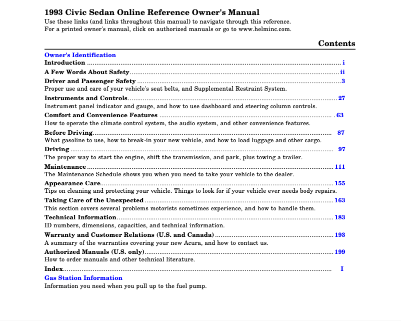 Page 1 de la notice Manuel utilisateur Honda Civic (1993)