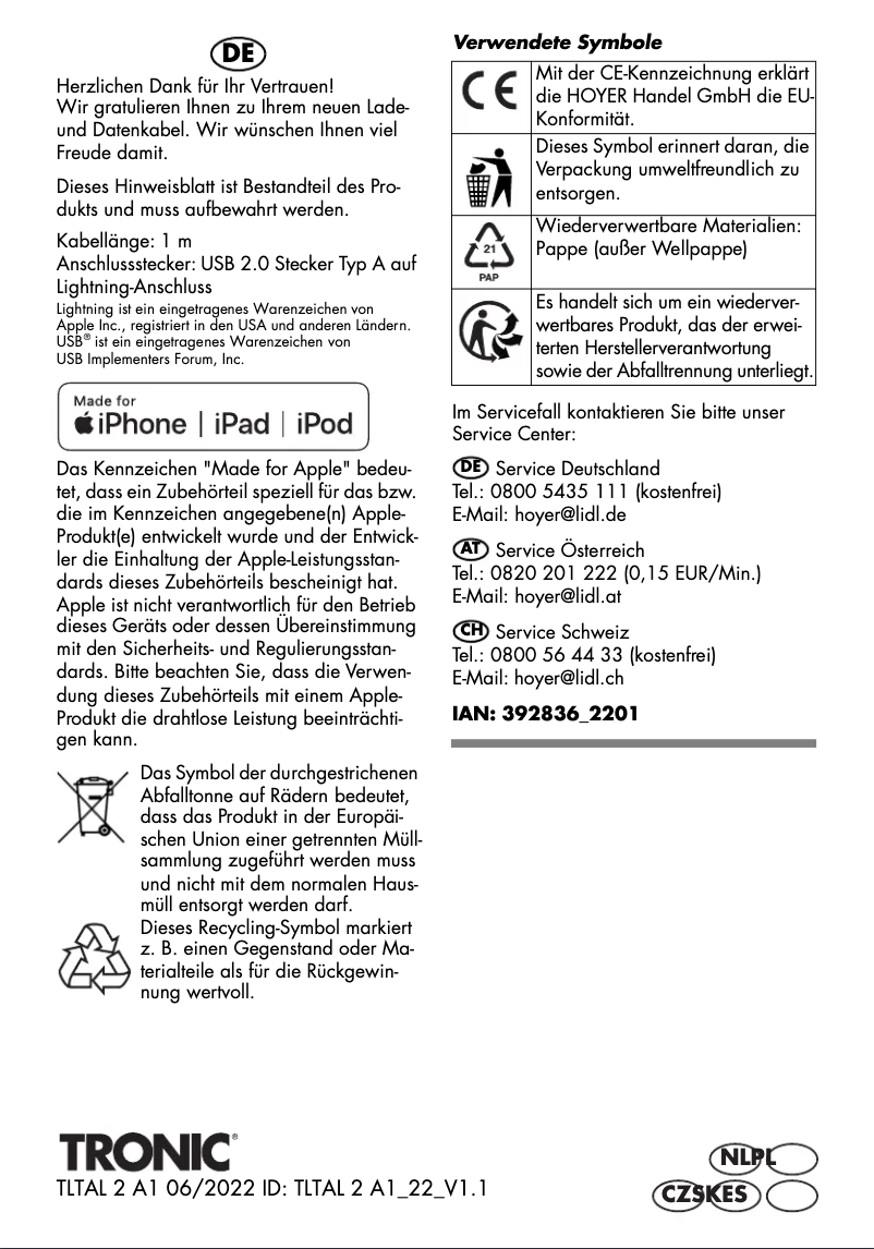 Page 1 de la notice Manuel utilisateur Tronic TCAC A1.8