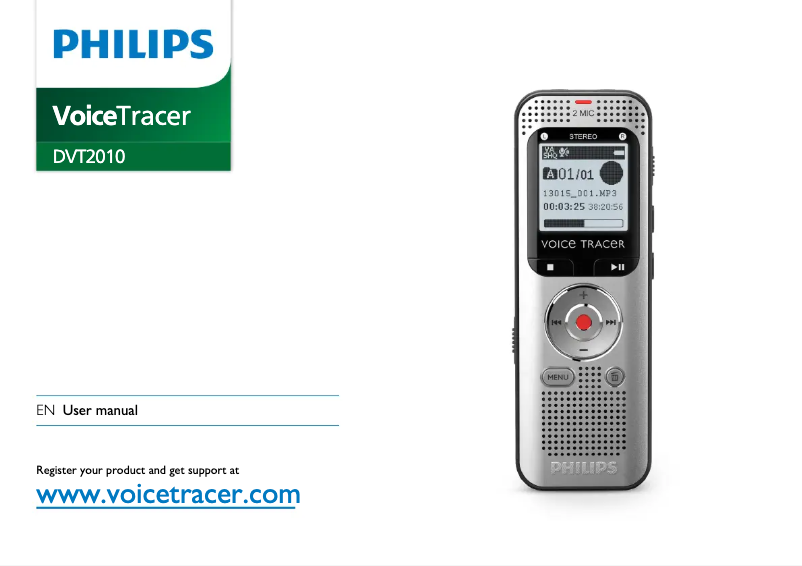 Page n°1 - Manuel utilisateur Philips VoiceTracer DVT2015