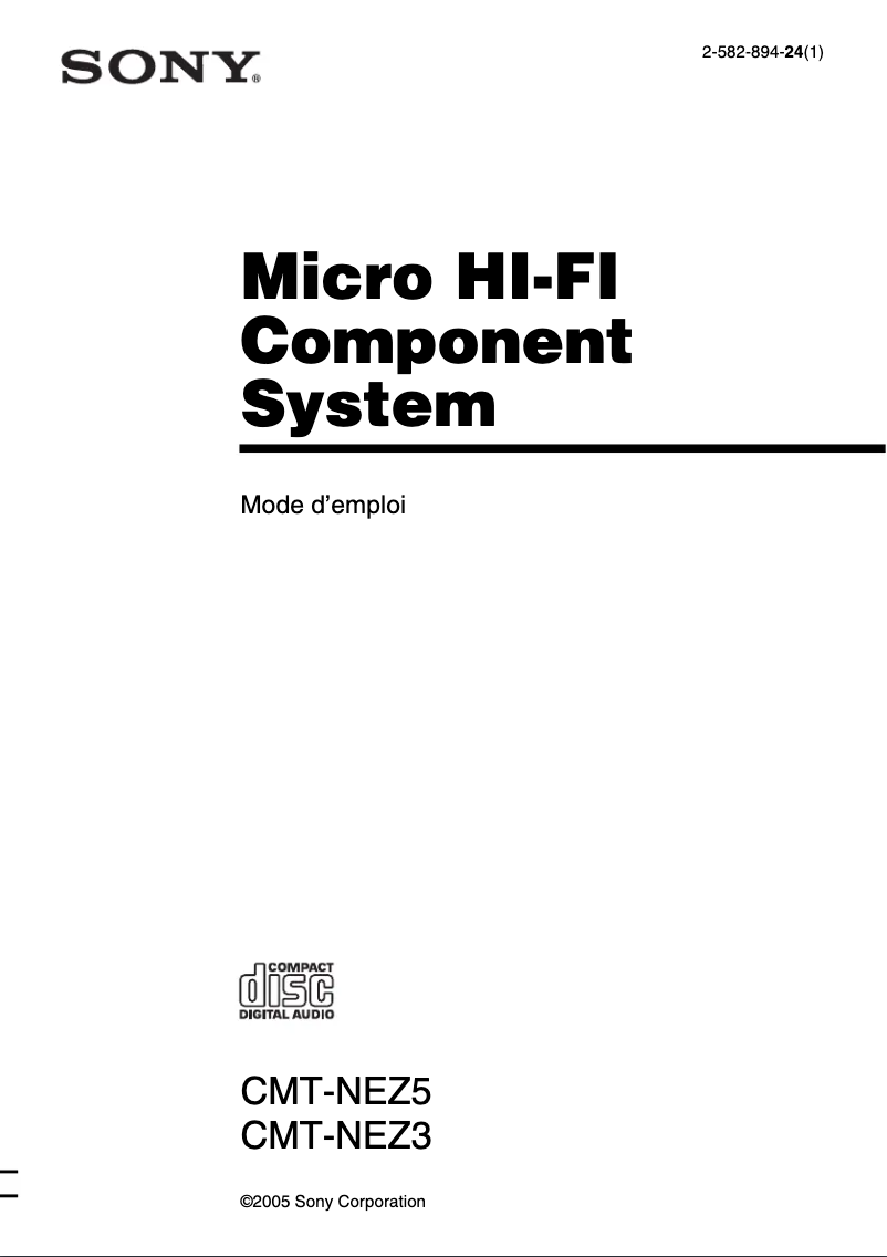 Page 1 de la notice Manuel utilisateur Sony CMT-NEZ3