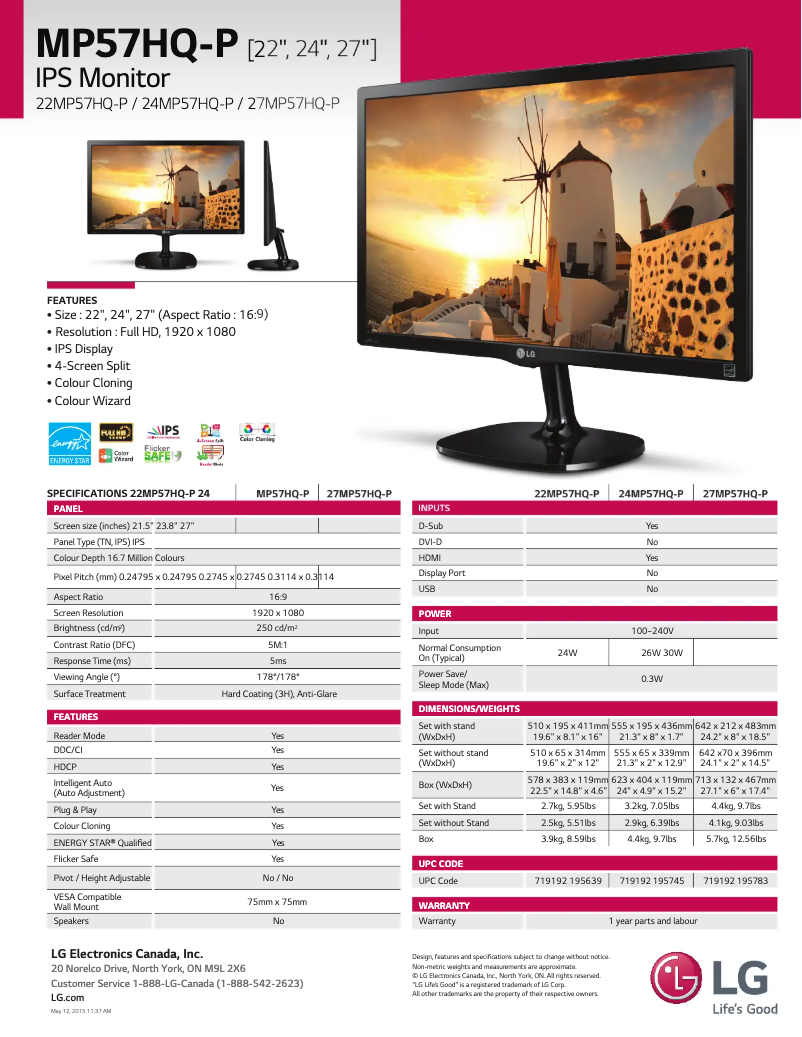 Página 1 del manual Ficha técnica LG 24MP57HQ