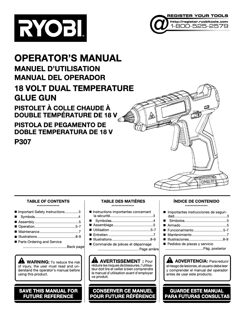 Page 1 de la notice Manuel utilisateur RYOBI P307