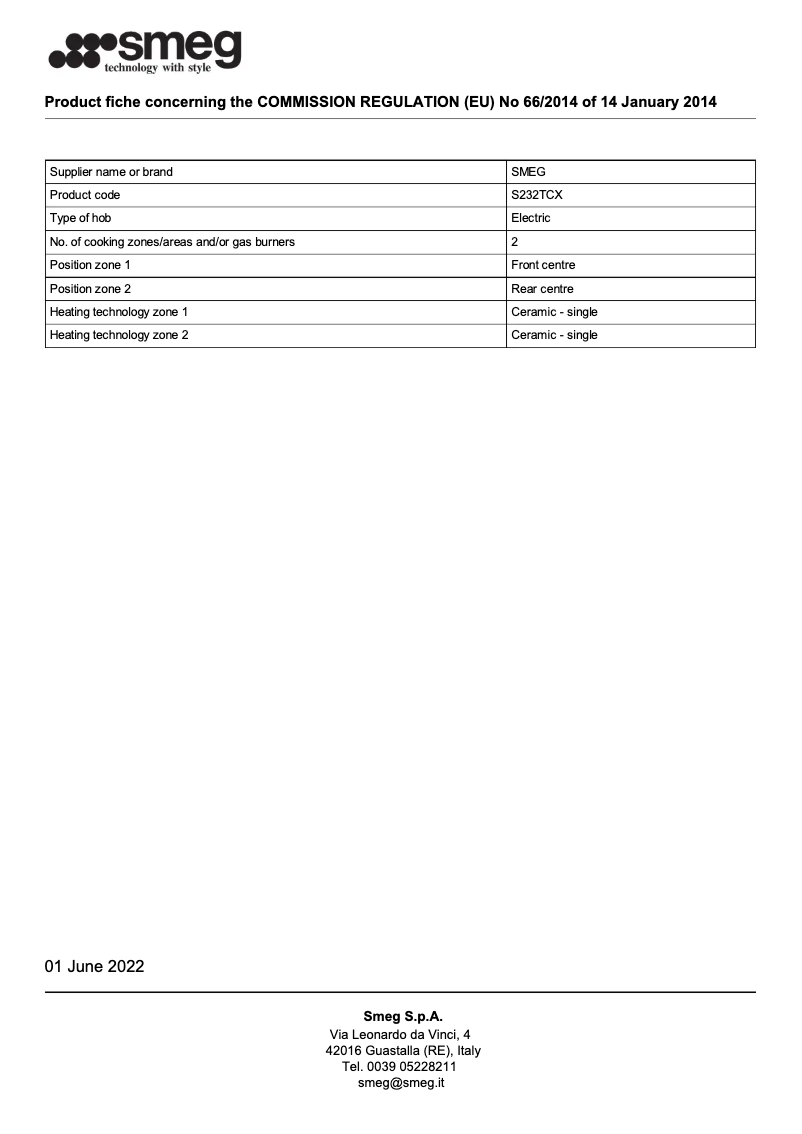 Page n°1 - Brochure Smeg S232TCX