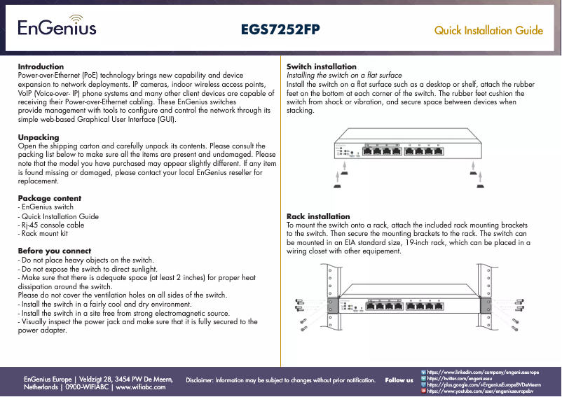 Page 1 de la notice Manuel utilisateur EnGenius EGS7252FP