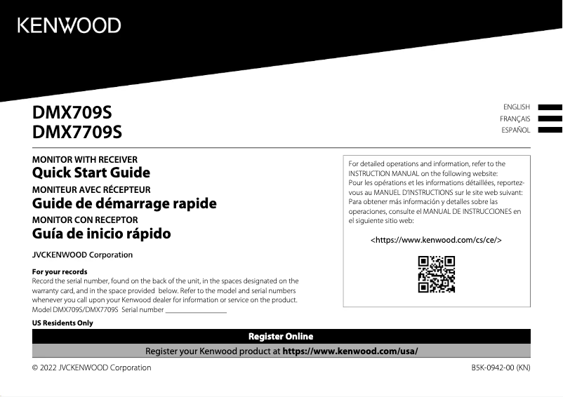 Page n°1 - Guide de démarrage rapide Kenwood DMX7709S