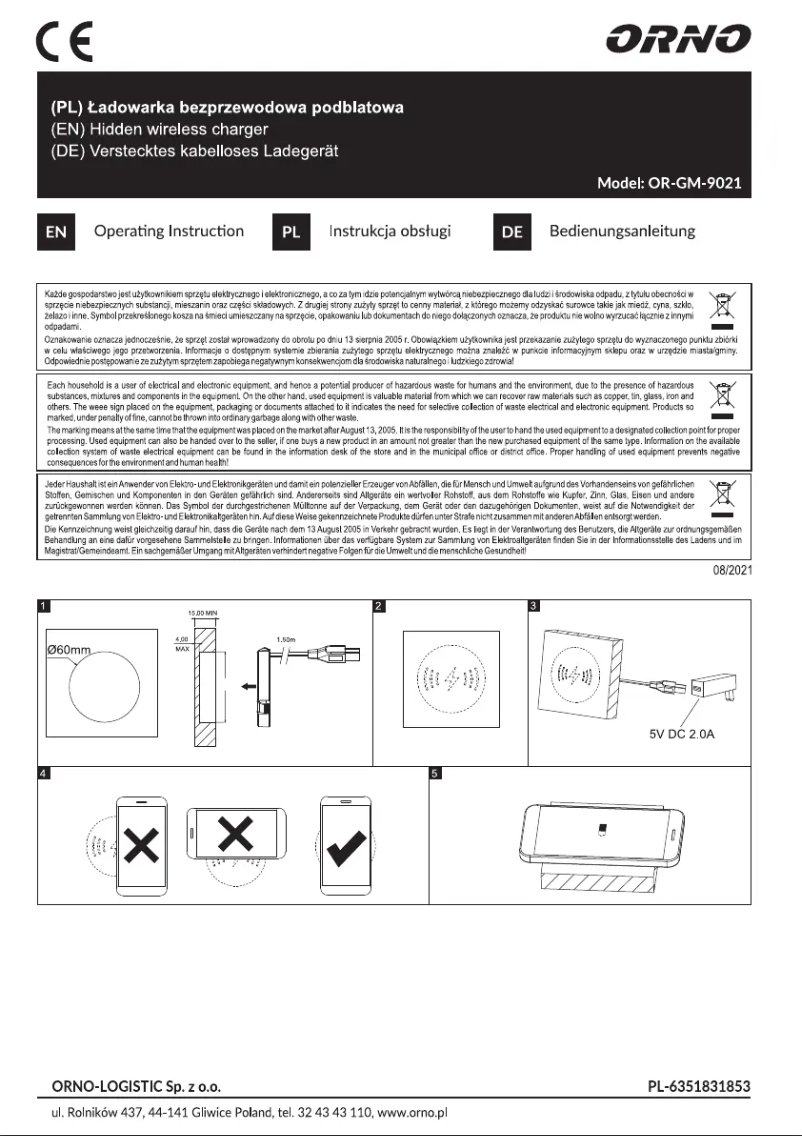 Image de la première page du manuel de l'appareil OR-GM-9021