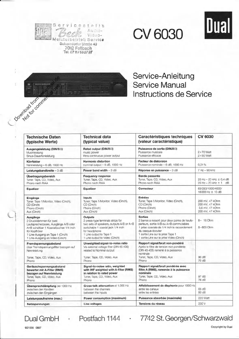 Page n°1 - Manuel utilisateur Dual CV 6030