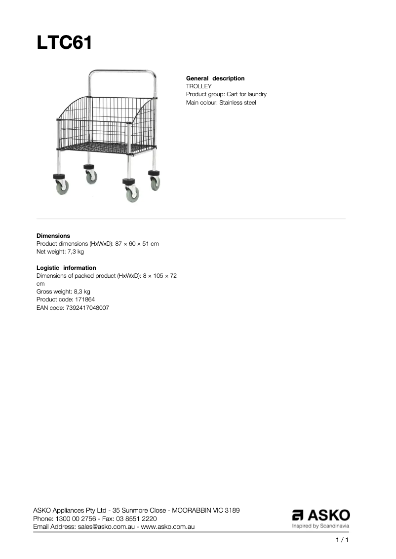Page 1 de la notice Manuel utilisateur Asko LTC61