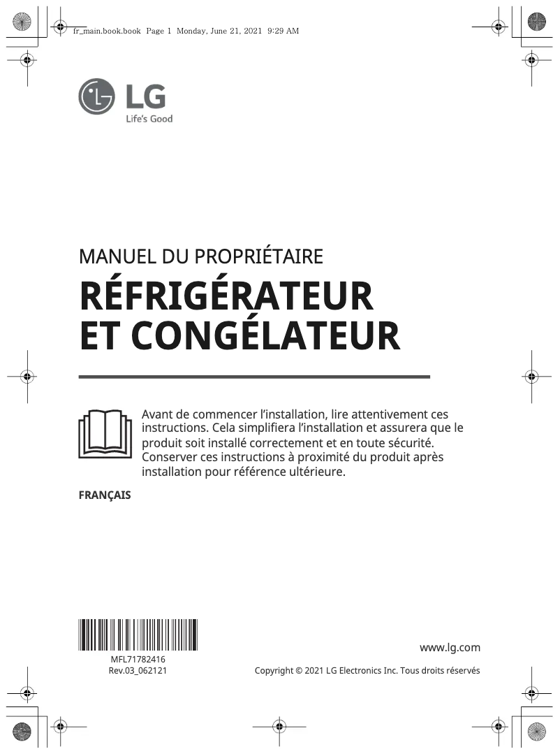 Page 1 de la notice Manuel utilisateur LG GML844PZ6F