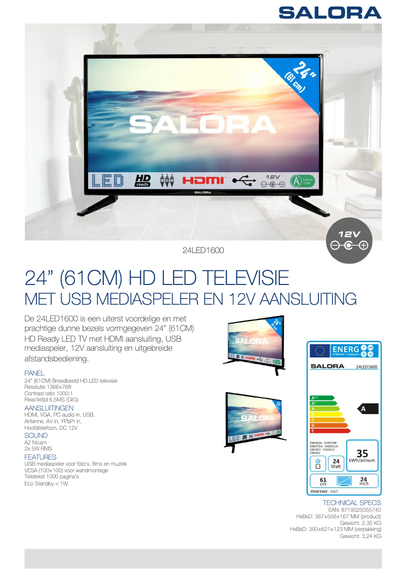 Page 1 de la notice Fiche technique Salora 24LED1600