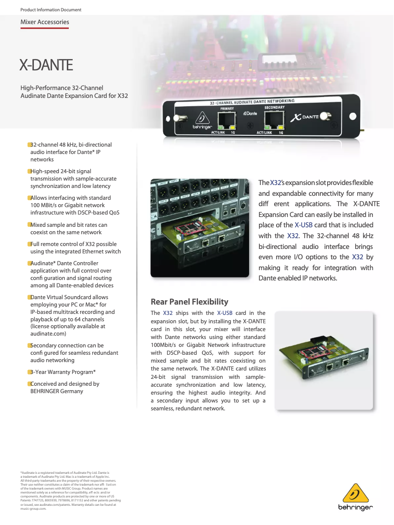 Image de la première page du manuel de l'appareil X-DANTE