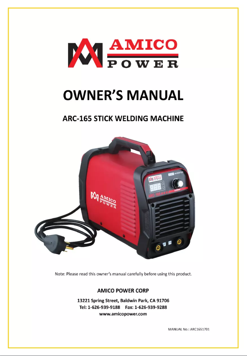 Page n°1 - Manuel utilisateur Amico Power ARC-165