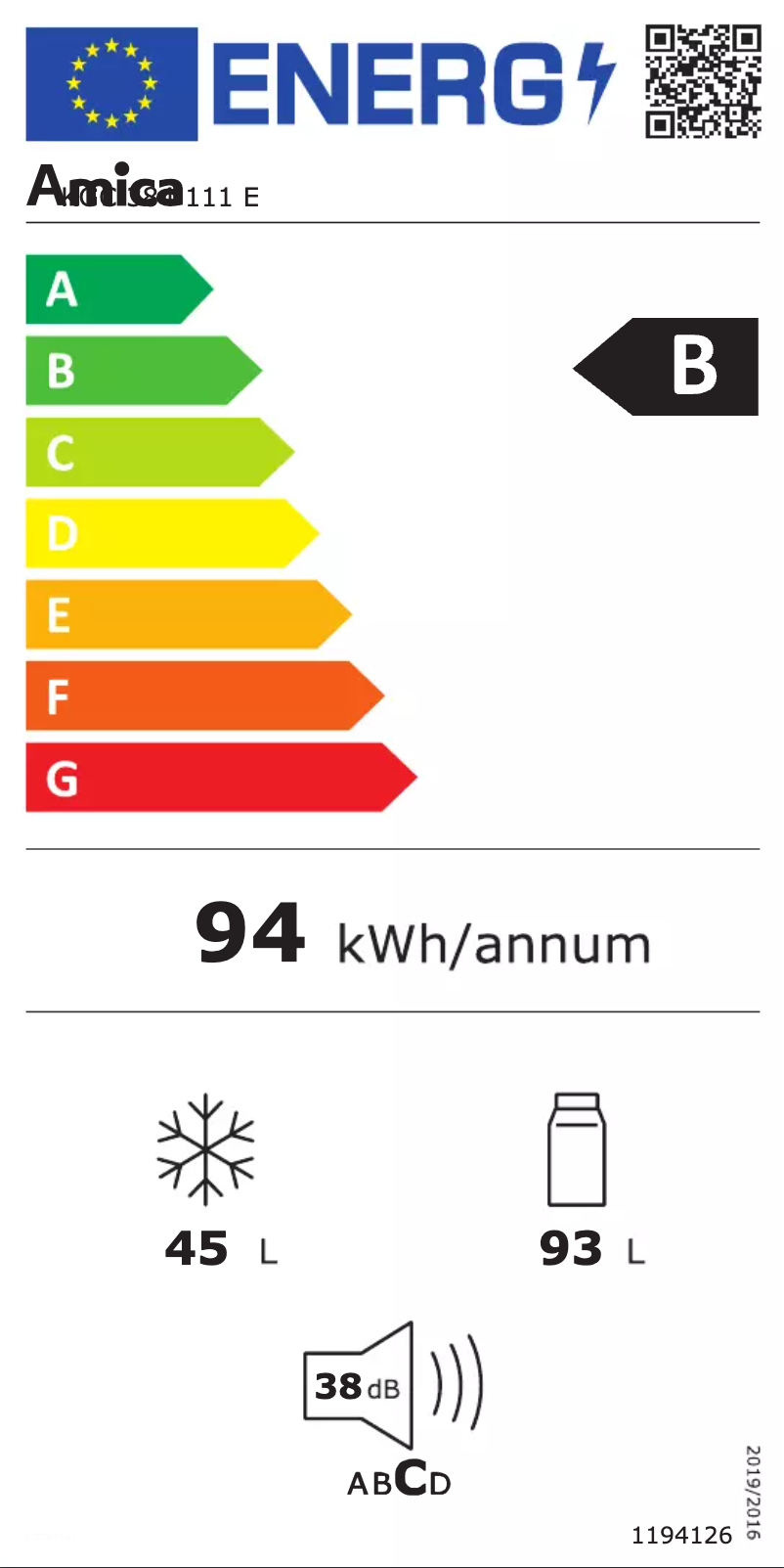 Page n°1 - Label énergétique Amica KGC 384 111 E