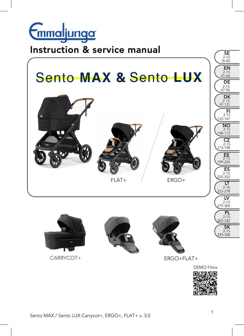 Page 1 de la notice Manuel utilisateur Emmaljunga Sento Max