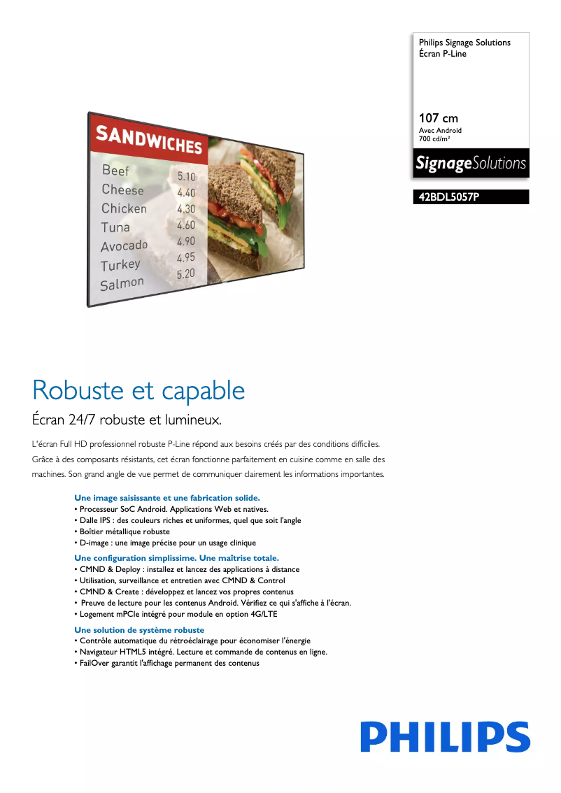 Image de la première page du manuel de l'appareil Signage Solutions 42BDL5057P