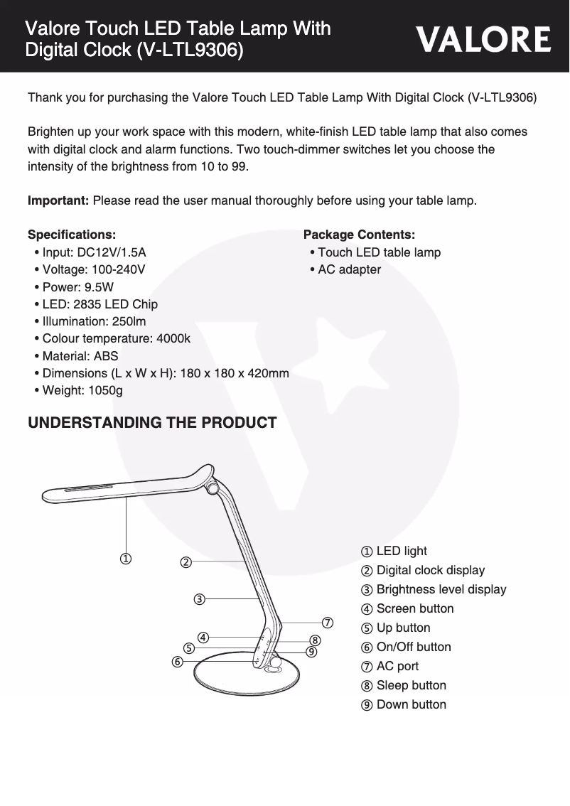 Image de la première page du manuel de l'appareil V-LTL9306