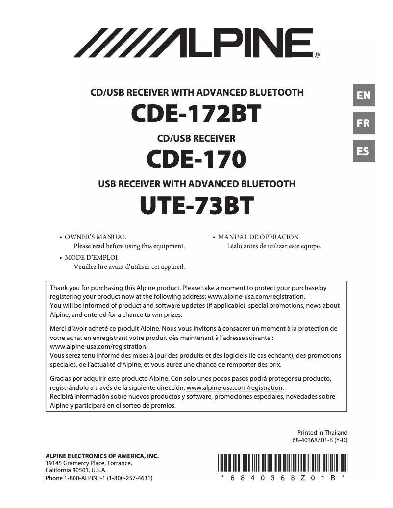 Page 1 de la notice Manuel utilisateur Alpine CDE-170