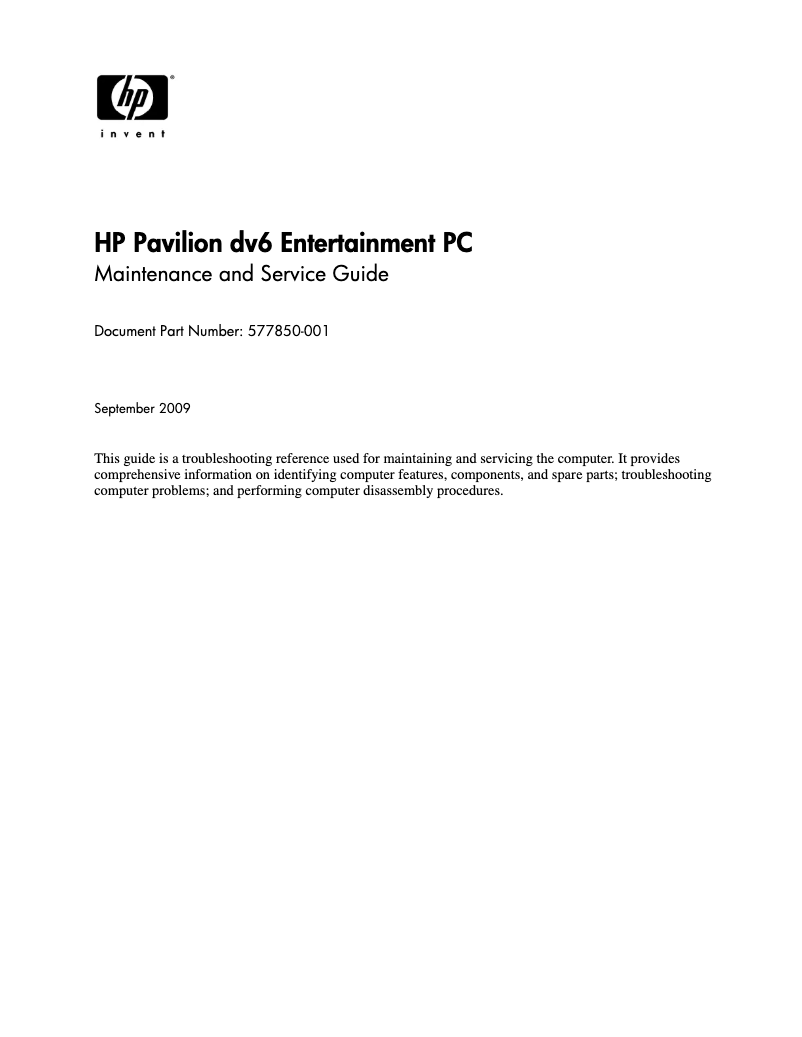 Page 1 de la notice Manuel utilisateur HP Pavilion dv6-1316er