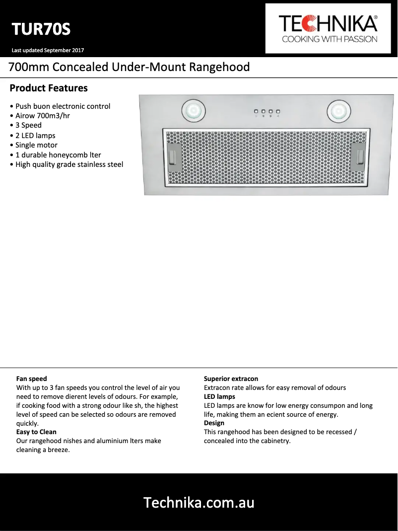 Página 1 del manual Ficha técnica Technika TUR70S