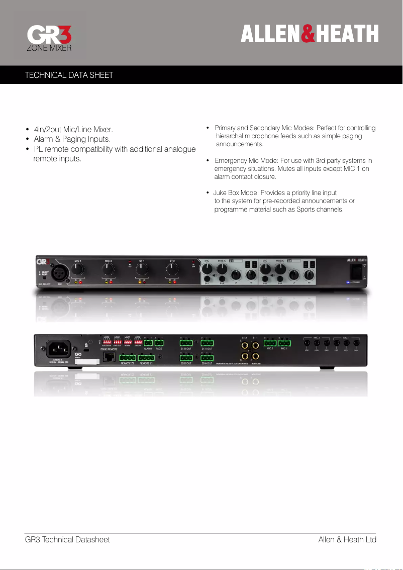 Page n°1 - Fiche technique Allen & Heath GR3