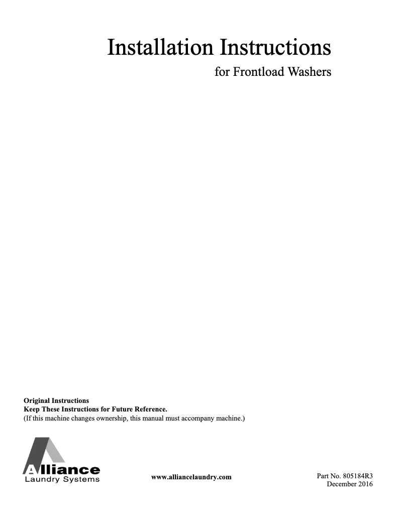 Page n°1 - Guide d'installation Speed Queen AFNE9BSS