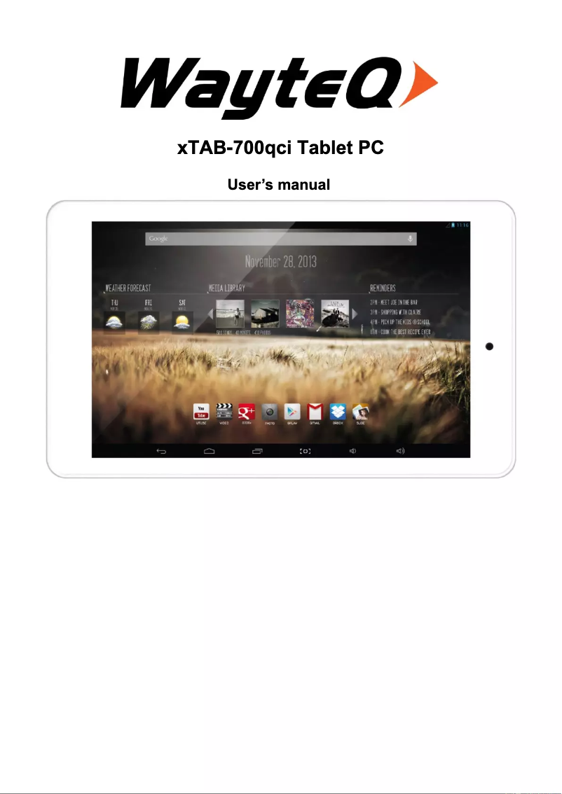 Image de la première page du manuel de l'appareil XTab 700 QCI