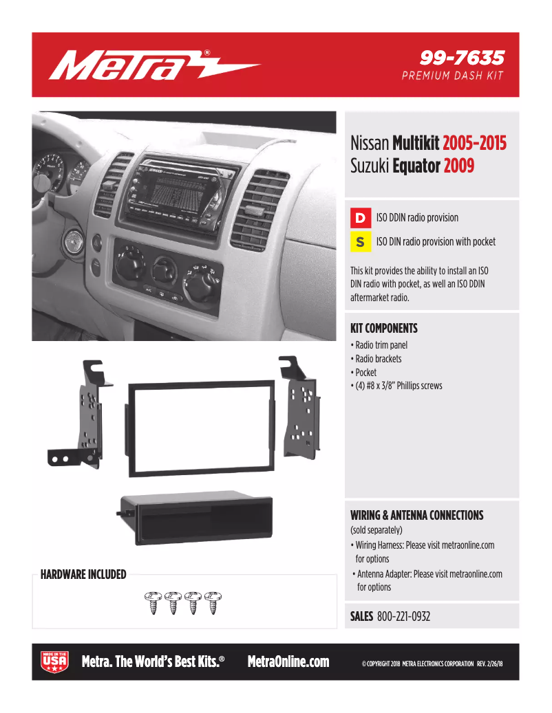 Page 1 de la notice Fiche technique Metra 99-9605B