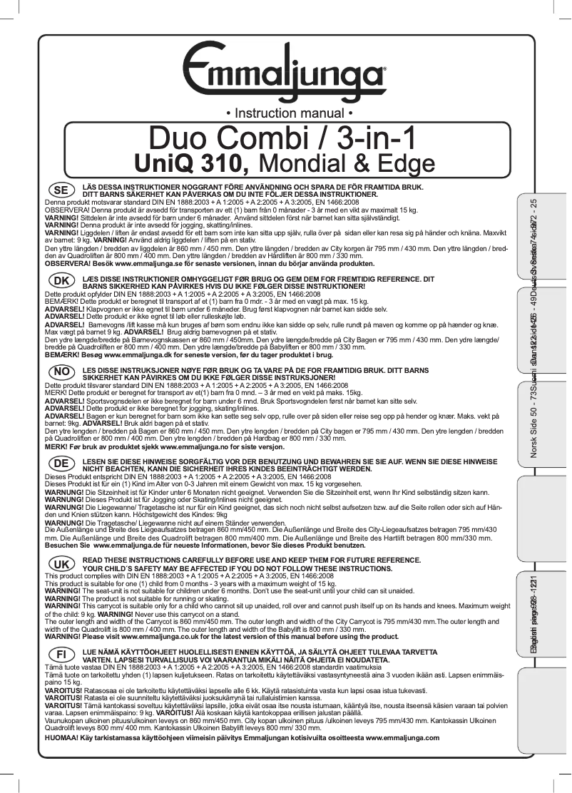 Page 1 de la notice Manuel utilisateur Emmaljunga Mondial 3-in-1