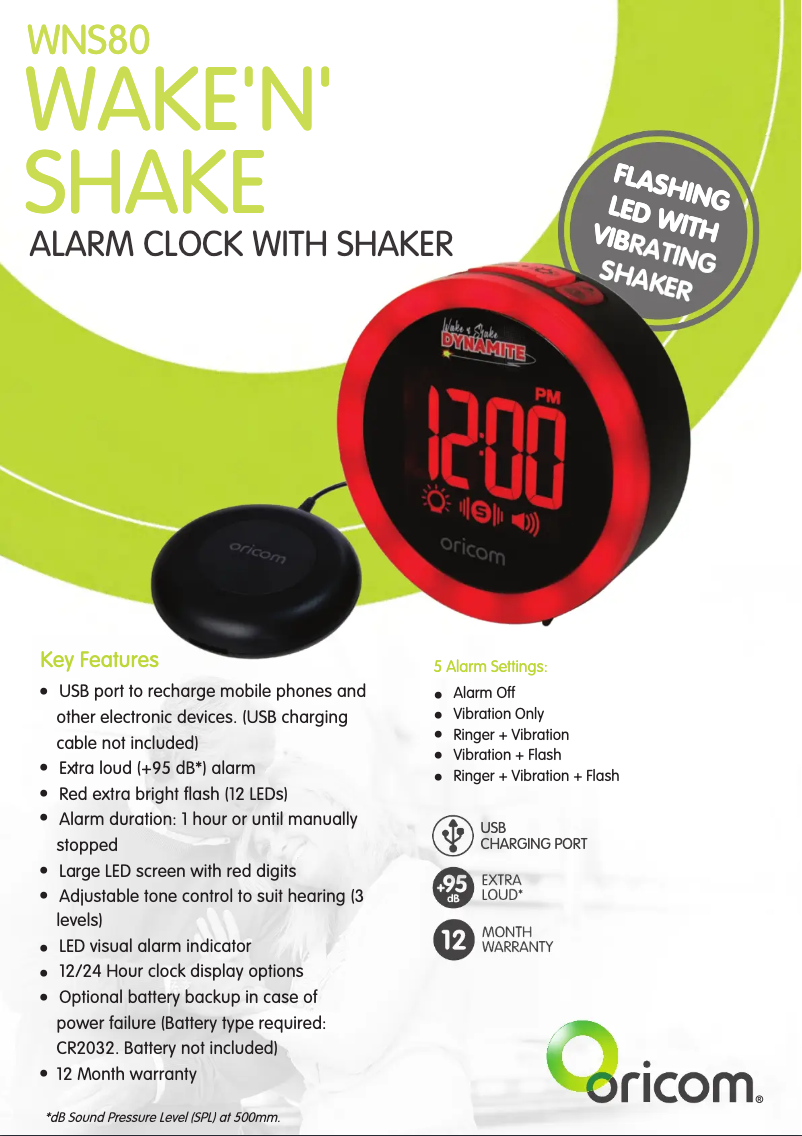 Image de la première page du manuel de l'appareil Wake 'N' Shake Dynamite WNS80