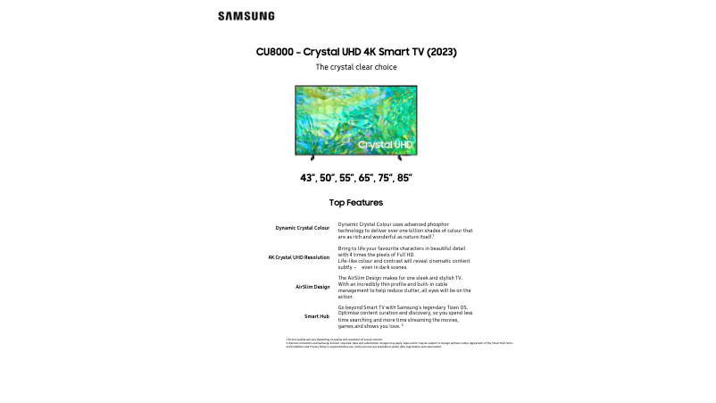 Page 1 de la notice Fiche technique Samsung UA50CU8000WXXY