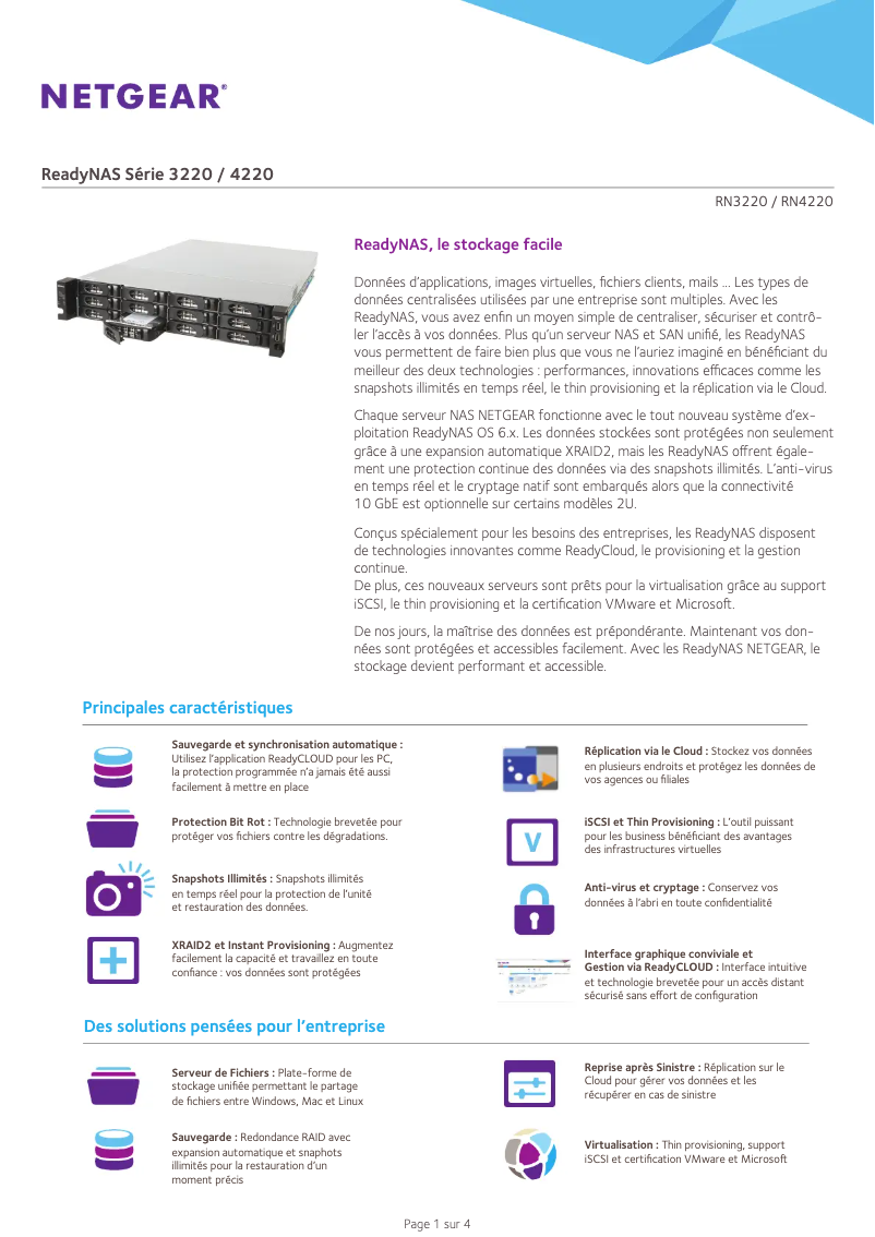 Image de la première page du manuel de l'appareil ReadyNAS R4220S