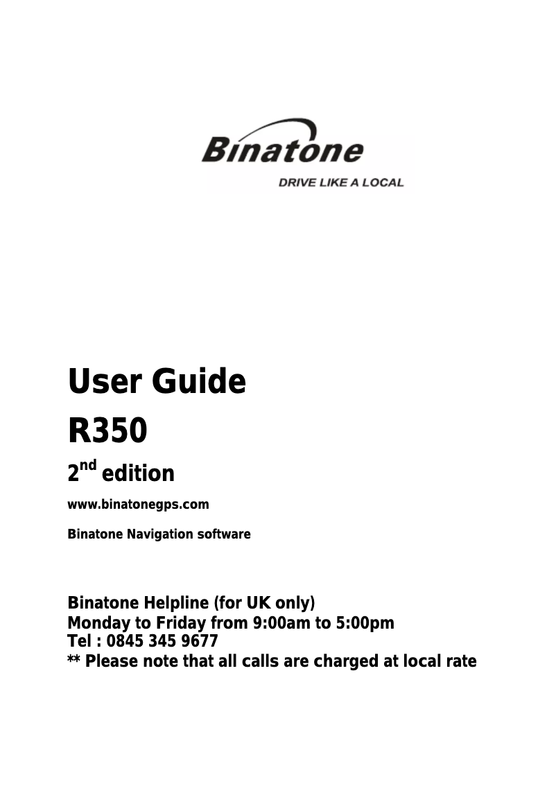 Page n°1 - Manuel utilisateur Binatone R350 UK