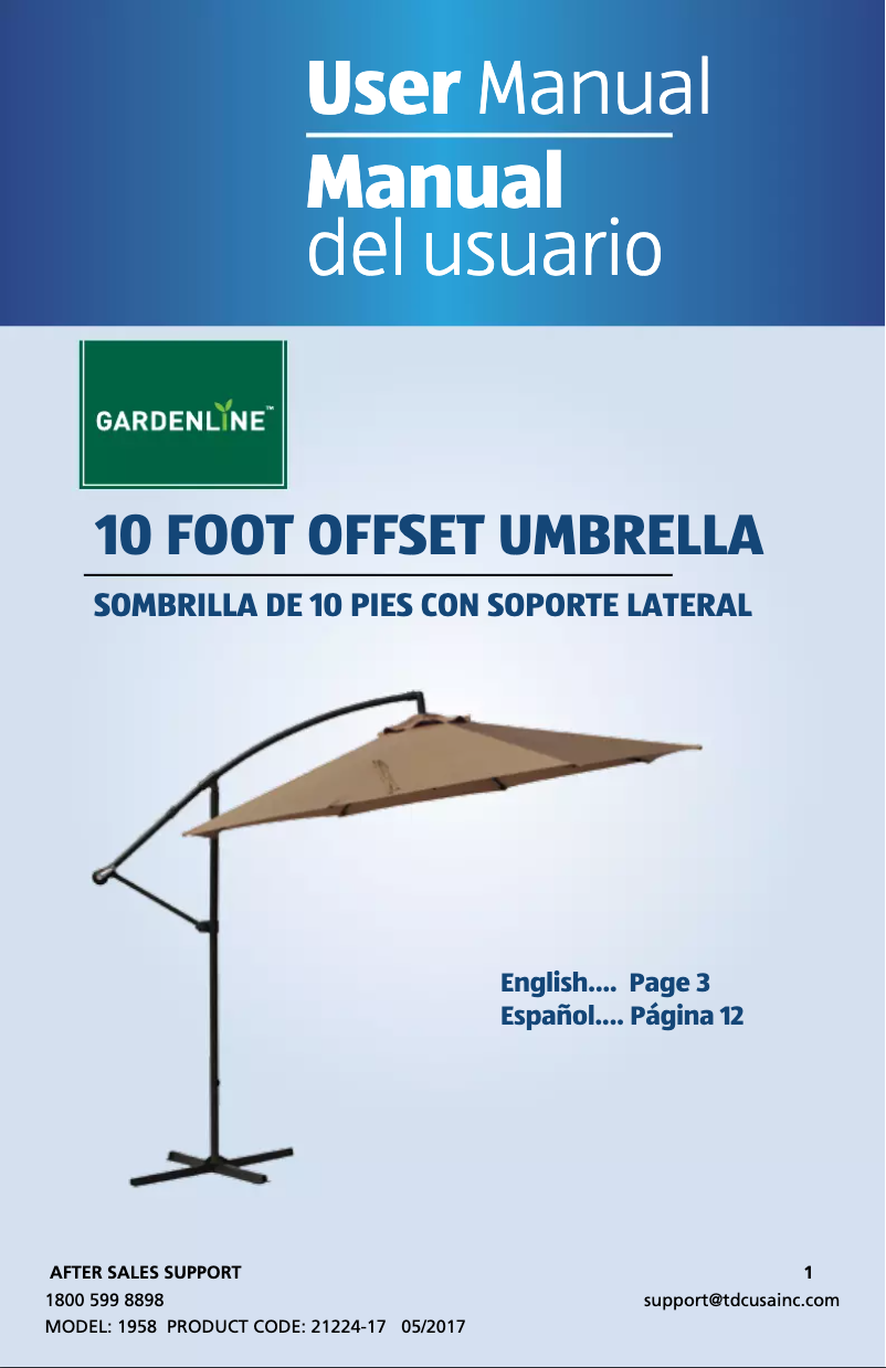 Image de la première page du manuel de l'appareil 10 Foot Offset Umbrella 21224-17