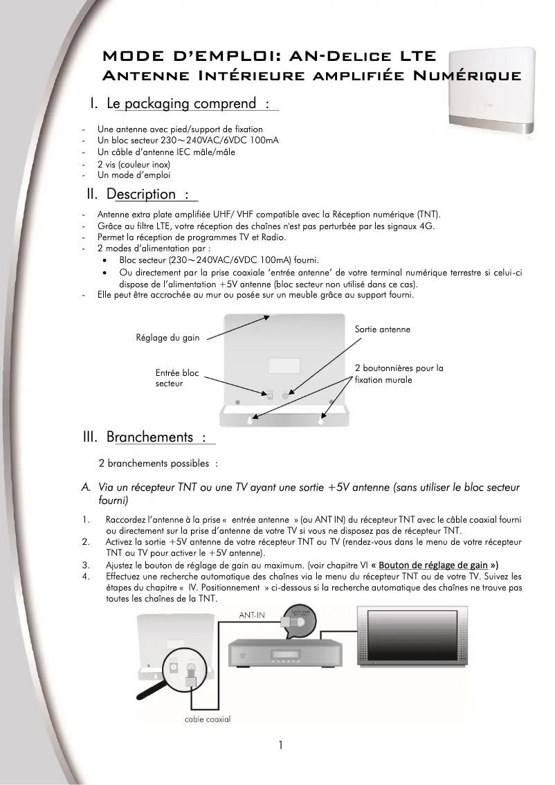 Image de la première page du manuel de l'appareil AN-Delice LTE