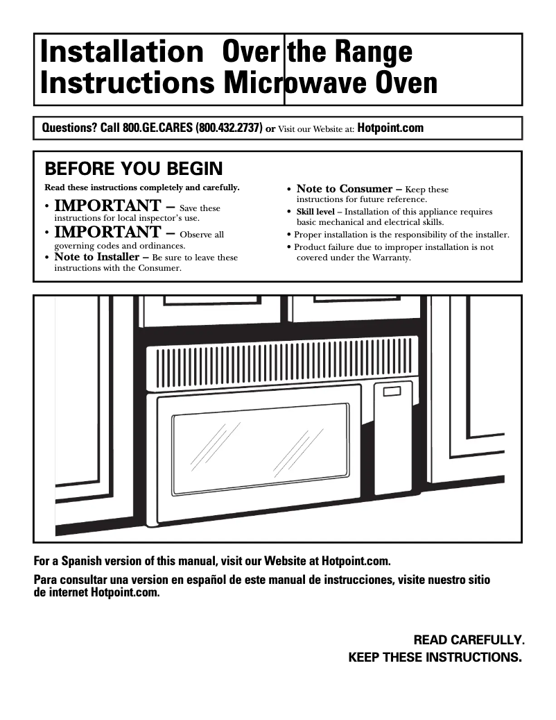Page 1 de la notice Guide d'installation Hotpoint RVM1435WK