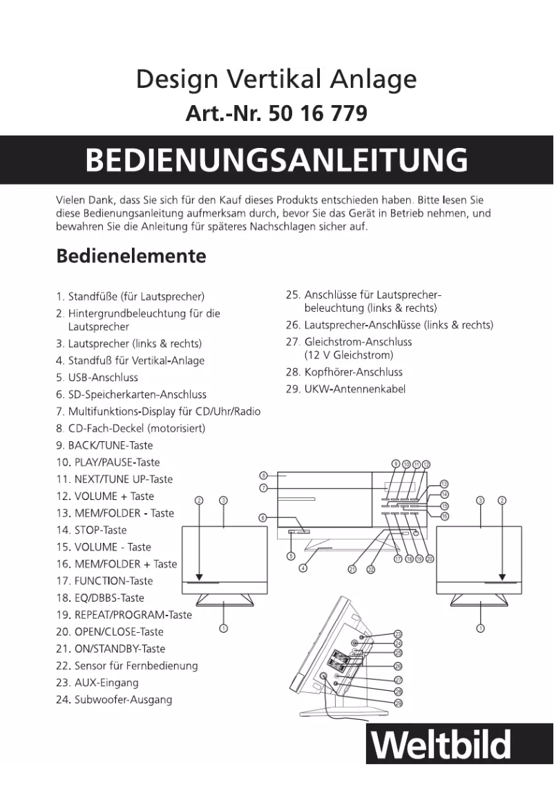 Page 1 de la notice Manuel utilisateur Weltbild 5016779
